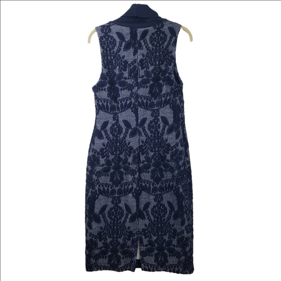 Maeve Anthropology Midi Sweater Dress Sz 8P Ryder Jacquard Turtleneck Navy Blue - Picture 3 of 12